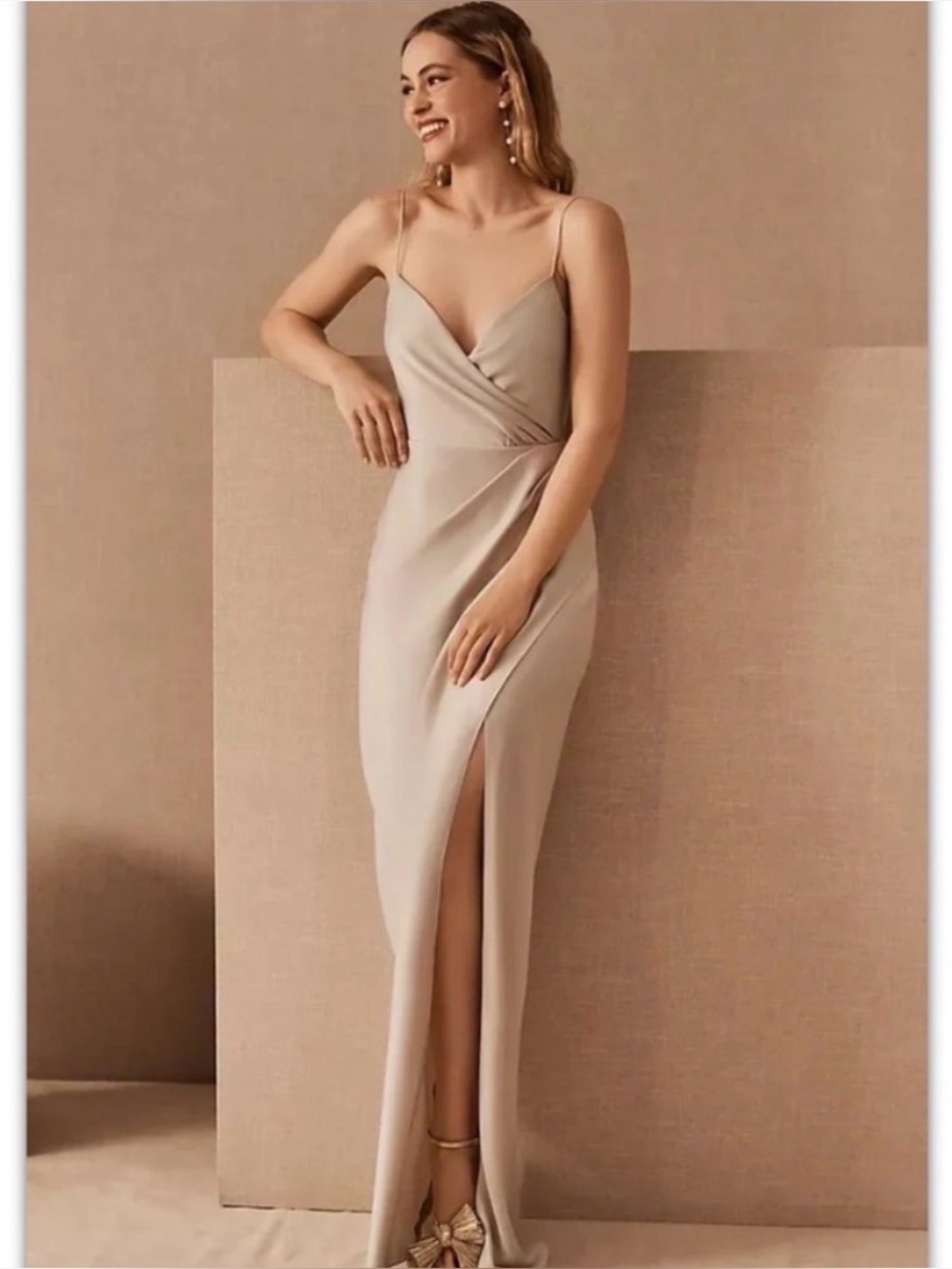 NWT! BHLDN Freya Satin Charmeuse Sleeveless Side Slit Maxi Dress Size 0